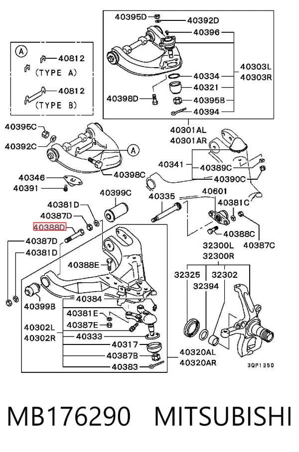 Śruba mocowania wahacza przedniego, dolnego MB176290 Mitsubishi