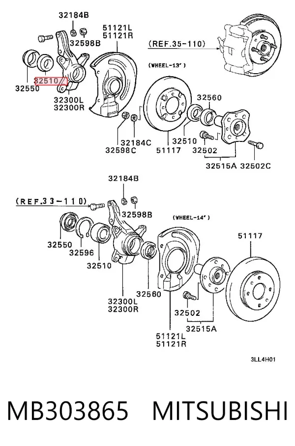 Łożysko piasty przedniej MB303865 Mitsubishi