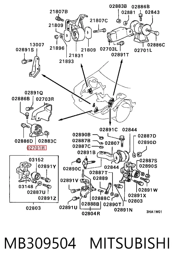 Poduszka (podpora) silnika przednia MB309504 Mitsubishi