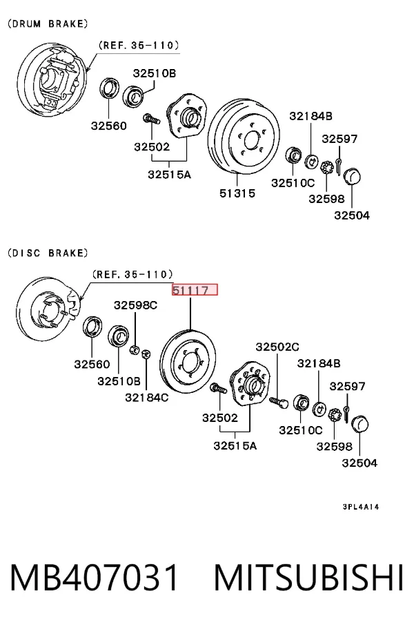 Tarcza hamulcowa przednia MB407031 Mitsubishi