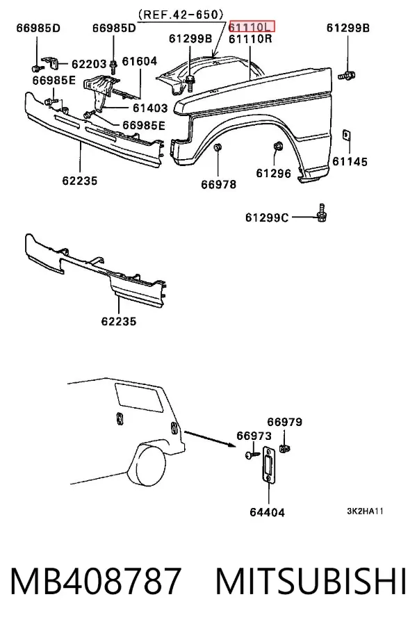 Błotnik przedni lewy MB408787 Mitsubishi