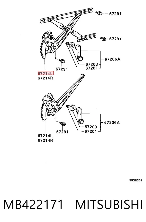 Mechanizm podnoszenia szyby drzwi przednich lewych Mitsubishi L 200 II