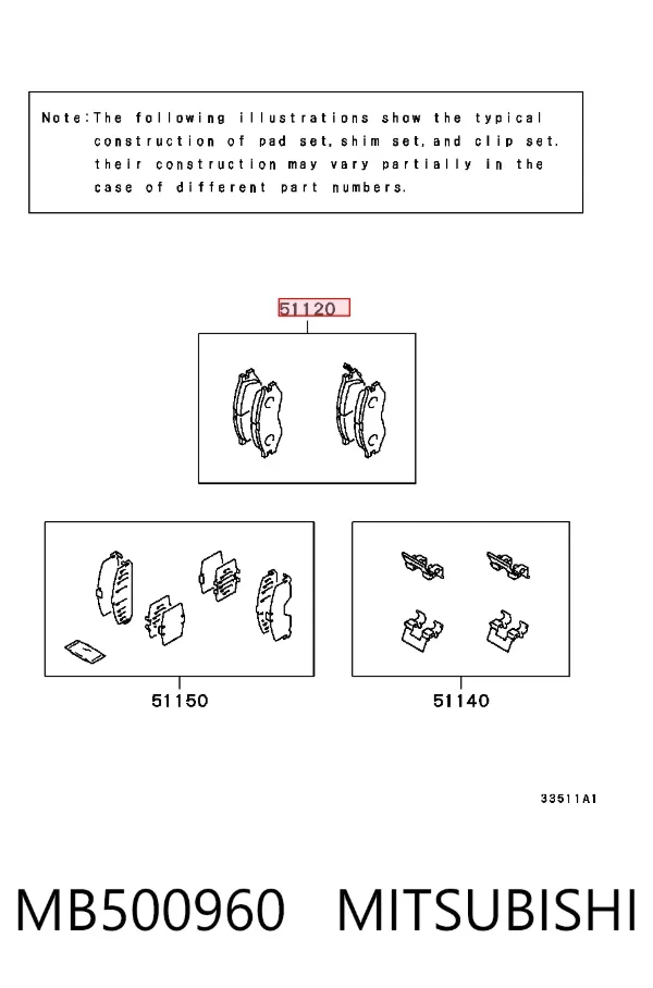 Klocki hamulcowe przednie tarczowe MB500960 Mitsubishi