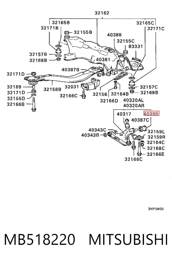 Silentblock przedniego wahacza dolnego MB518220 Mitsubishi