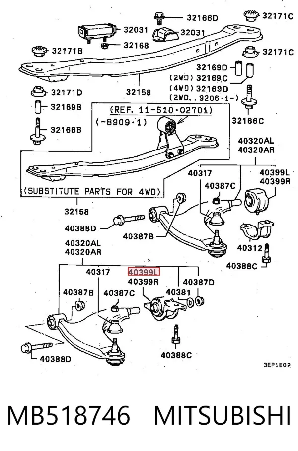 Silentblock przedniego wahacza dolnego MB518746 Mitsubishi
