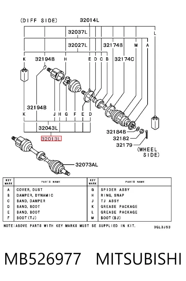 Osłona przegubu homokinetycznego półosi przedniej wewnętrzna MB526977 Mitsubishi