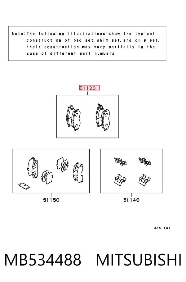 Klocki hamulcowe przednie tarczowe MB534488 Mitsubishi