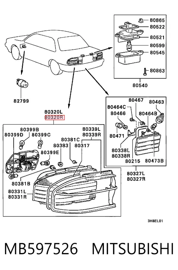 Lampa zespolona tylna prawa MB597526 Mitsubishi