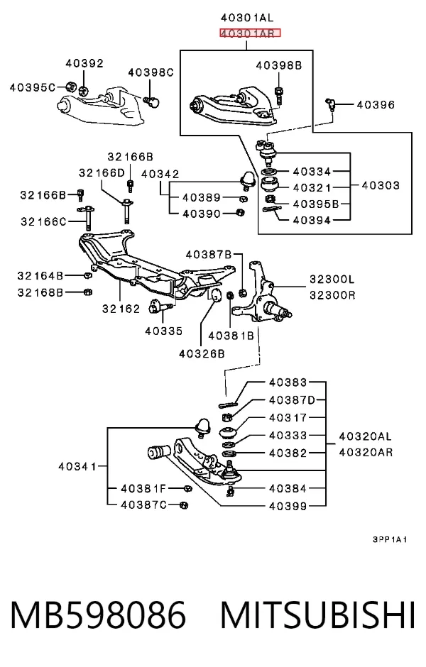 Wahacz zawieszenia przedniego prawy górny MB598086 Mitsubishi