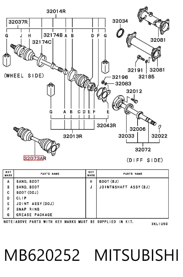 Półoś napędowa przednia prawa MB620252 Mitsubishi