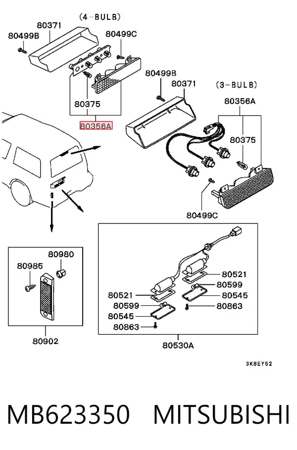 Lampa stop tylna dodatkowa Mitsubishi Pajero II