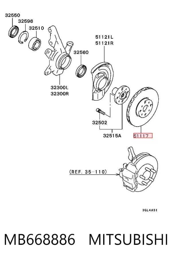 Tarcza hamulcowa przednia MB668886 Mitsubishi