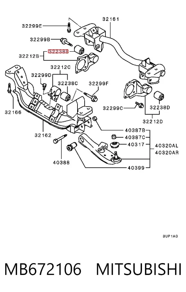 Silentblock trawersu do mocowania przedniego reduktora tylny MB672106 Mitsubishi