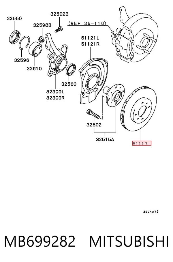 Tarcza hamulcowa przednia MB699282 Mitsubishi