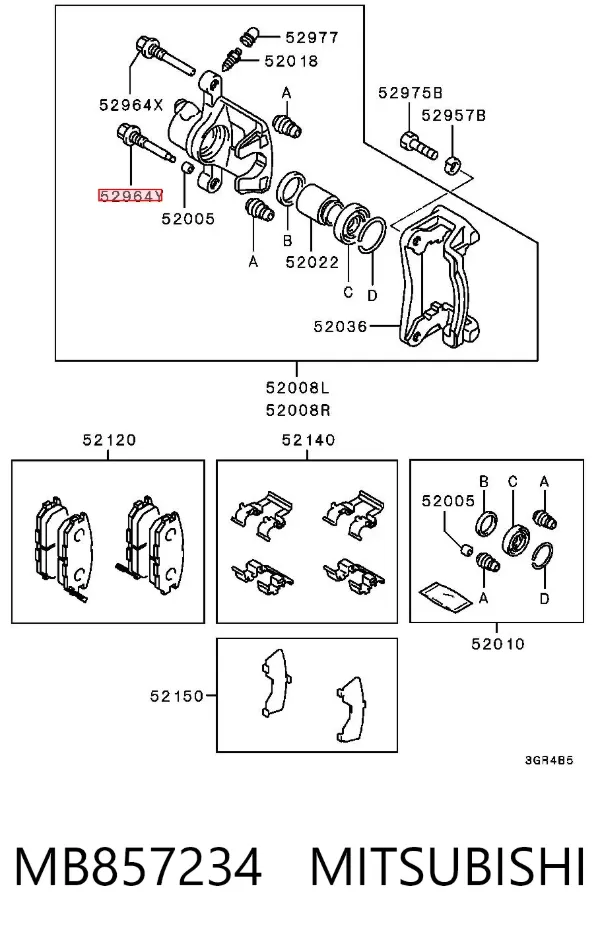 Prowadnica zacisku tylnego górna MB857234 Mitsubishi