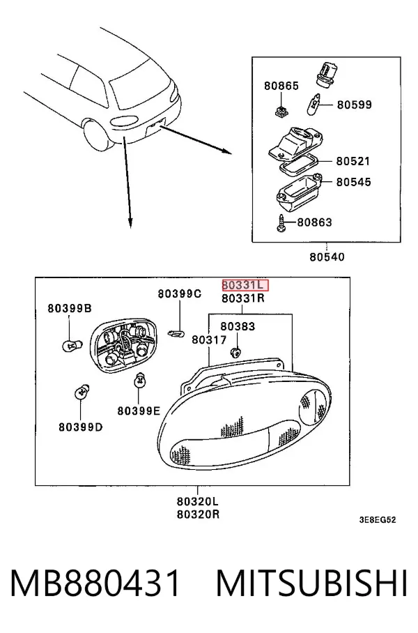 Lampa zespolona tylna lewa MB880431 Mitsubishi