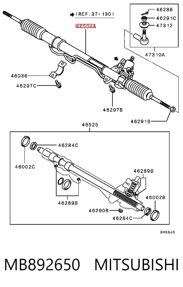 Listwa kierownicza (maglownica) MB892650 Mitsubishi