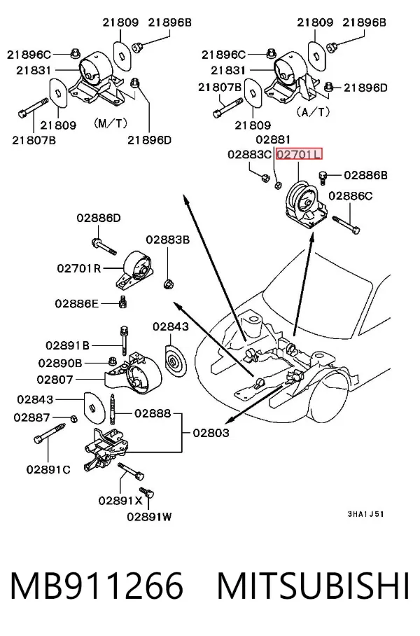 Poduszka (podpora) silnika tylna MB911266 Mitsubishi