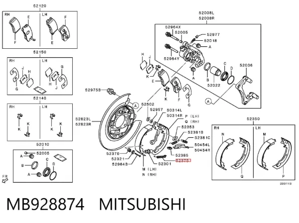 Zestaw naprawczy hamulca postojowego (ręcznego) MB928874 Mitsubishi