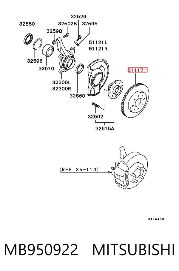 Tarcza hamulcowa przednia MB950922 Mitsubishi