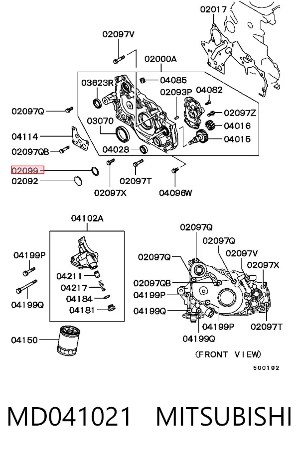 Uszczelka pokrywy przedniej silnika MD041021 Mitsubishi