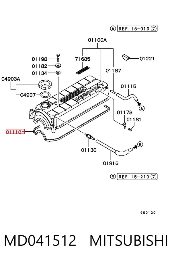 Uszczelka pokrywy zaworowej silnika MD041512 Mitsubishi