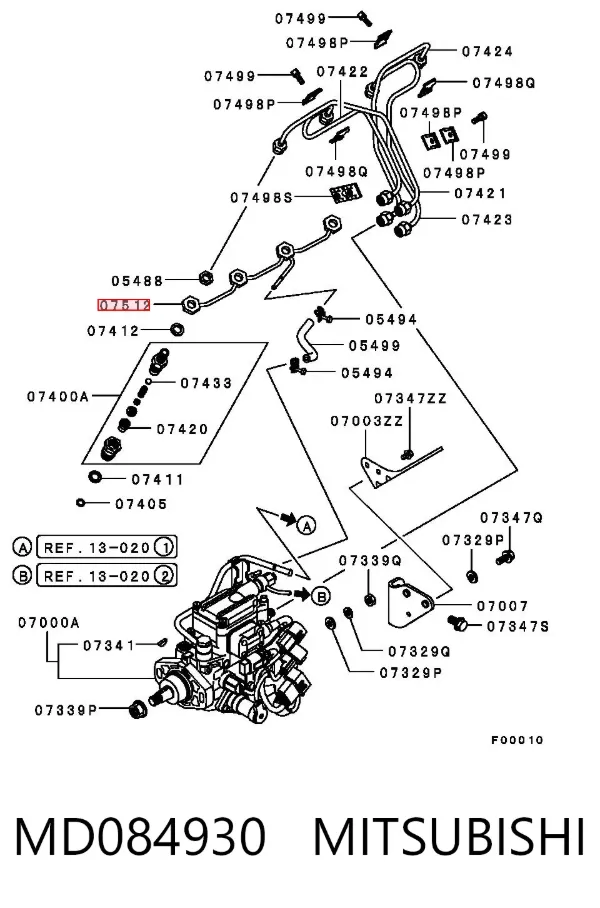 Rurka paliwa, zwrotna od wtryskiwaczy MD084930 Mitsubishi