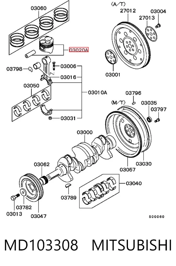 Tłok, komplet do jednego cylindru, STD MD103308 Mitsubishi