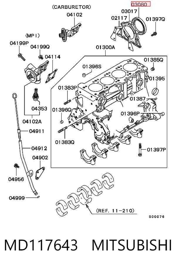 Uszczelniacz wału korbowego silnika tylny MD117643 Mitsubishi