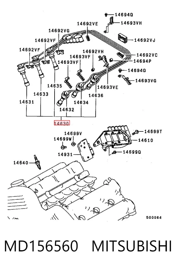 Zestaw przewodów wysokiego napięcia MD156560 Mitsubishi