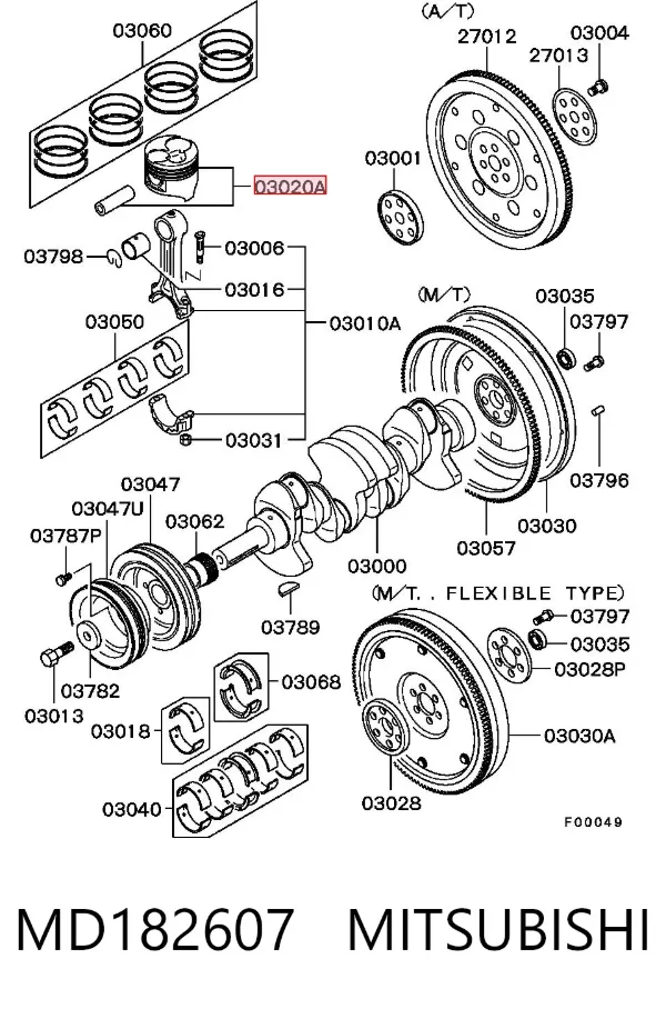 Tłok, komplet do jednego cylindru, STD MD182607 Mitsubishi