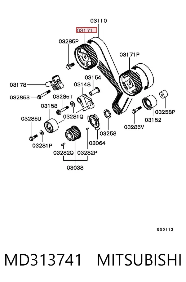 Koło zębate walcowe wału rozrządu silnika, prawego MD313741 Mitsubishi