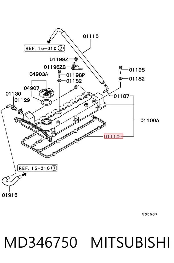 Uszczelka pokrywy zaworowej silnika MD346750 Mitsubishi