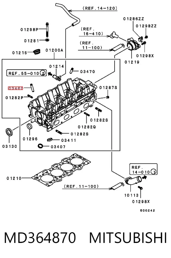 Prowadnica zaworu wylotowego MD364870 Mitsubishi