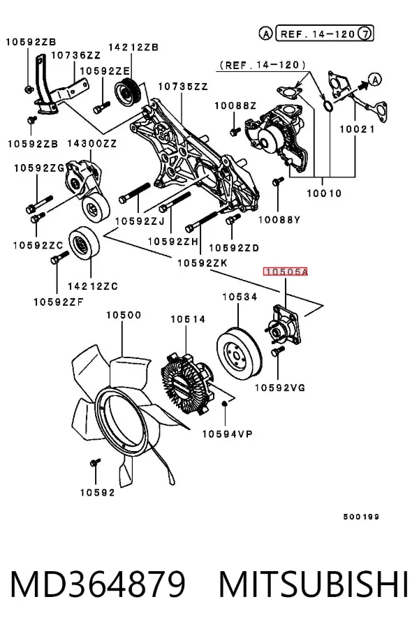 Wspornik podporowy sprzęgła wiskotycznego układu chłodzenia MD364879 Mitsubishi