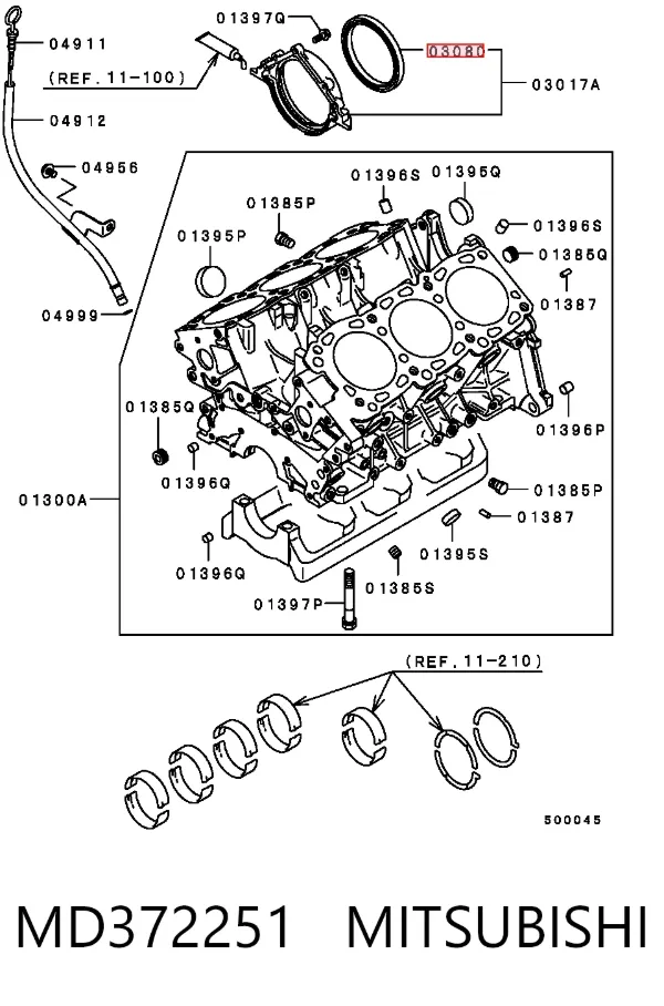 Uszczelniacz wału korbowego silnika tylny MD372251 Mitsubishi
