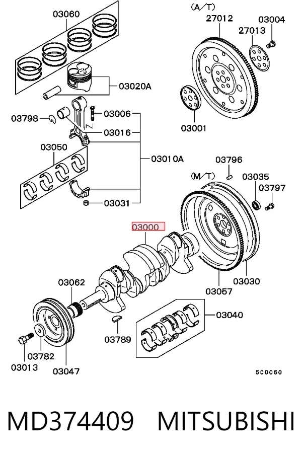 Wał korbowy silnika MD374409 Mitsubishi