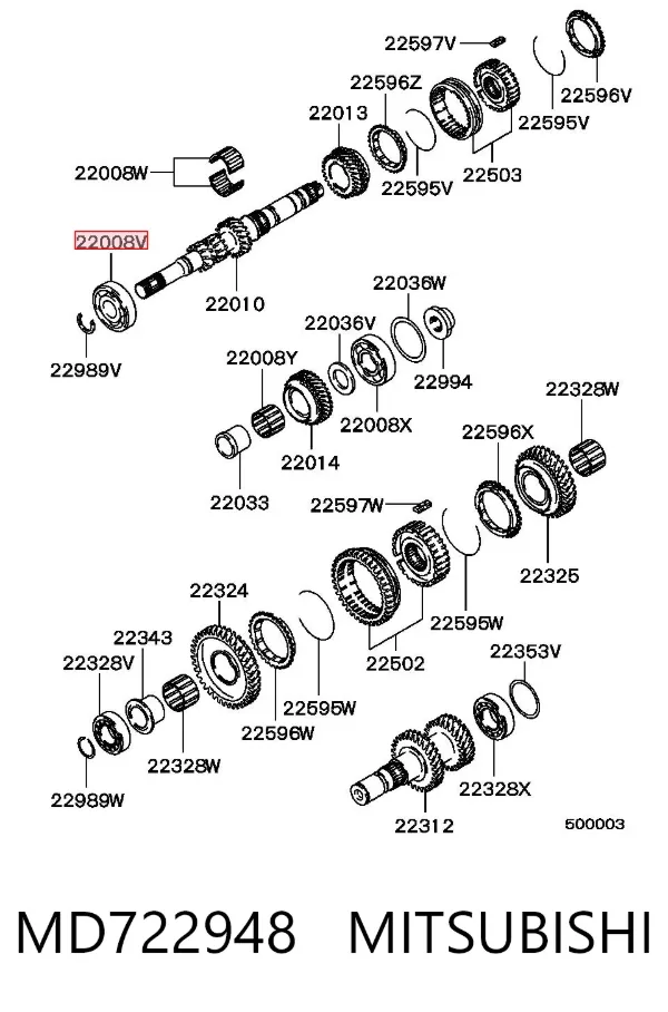 Łożysko wału sprzęgłowego skrzyni biegów MD722948 Mitsubishi