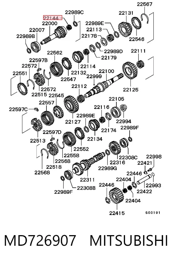 Łożysko wału sprzęgłowego skrzyni biegów MD726907 Mitsubishi