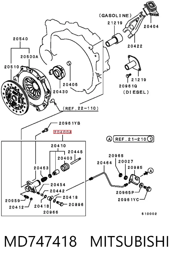 Cylinder roboczy sprzęgła MD747418 Mitsubishi