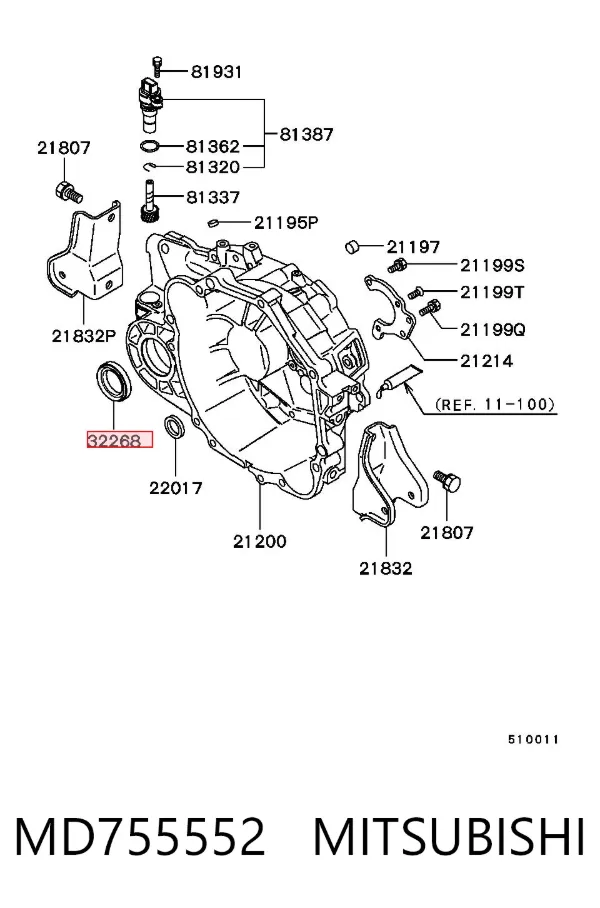 Uszczelniacz półosi prawej mostu przedniego MD755552 Mitsubishi