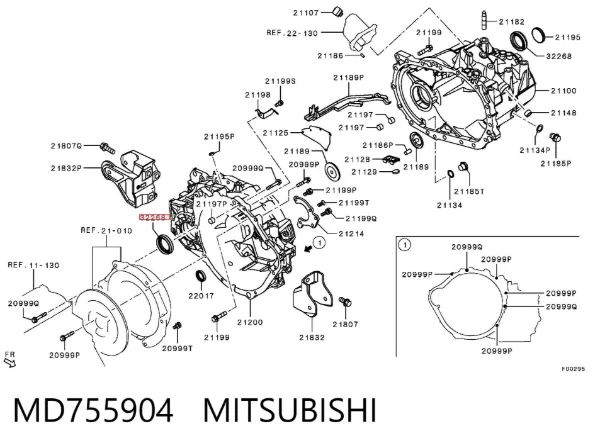 Uszczelniacz półosi prawej mostu przedniego MD755904 Mitsubishi