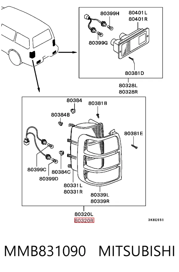 Lampa zespolona tylna prawa MMB831090 Mitsubishi
