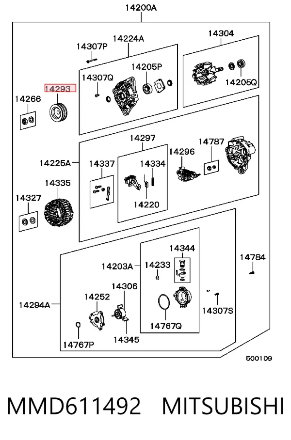 Koło pasowe alternatora MMD611492 Mitsubishi