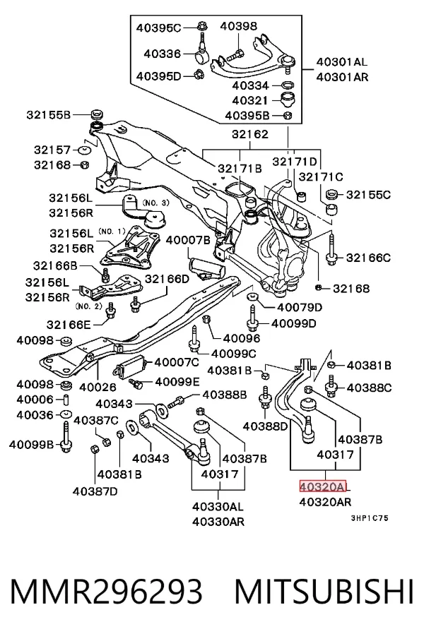 Wahacz zawieszenia przedniego dolny lewy MMR296293 Mitsubishi