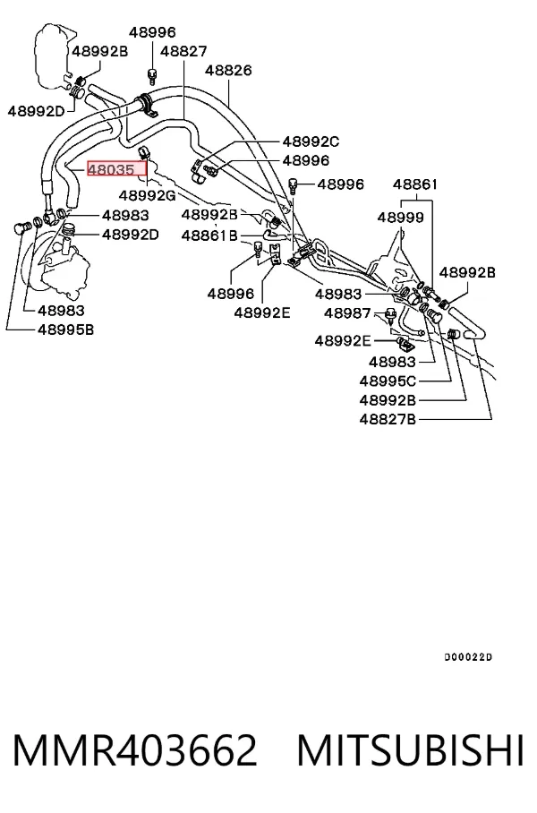 Przewód hydraulicznego układu wspomagania niskiego ciśnienia, od zbiornika do pompy MMR403662 Mitsubishi
