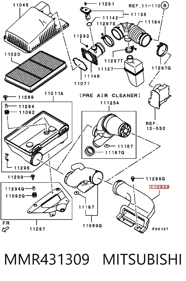 Wlot powietrza do filtra powietrza MMR431309 Mitsubishi