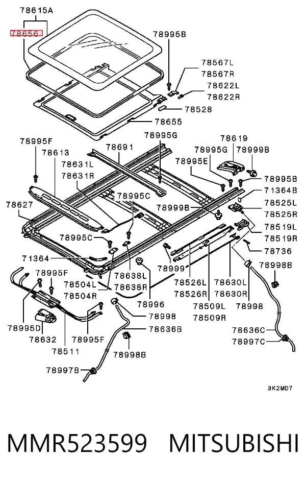 Uszczelniacz klapy szyberdachu MMR523599 Mitsubishi