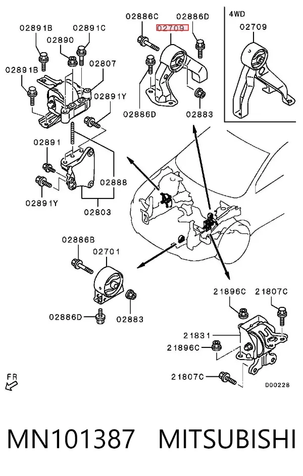 Poduszka (podpora) silnika tylna MN101387 Mitsubishi