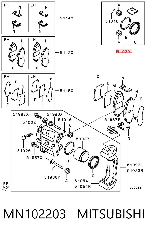 Zestaw naprawczy zacisku hamulcowego przedniego MN102203 Mitsubishi